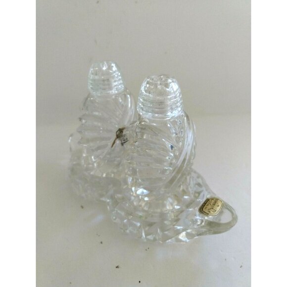 Vintage Bohemia Glass Crystal Salt and Peppers with Crystal Glass lids and Stand - Picture 4 of 12
